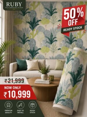 Premium botanical wallpaper with abstract green leaf and tree pattern in sage green, olive, and grey tones, perfect for living room, bedroom, office, and luxury interior walls.