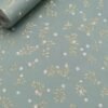 Premium sage green non-woven wallpaper with elegant gold botanical vines and delicate white floral pattern, perfect for living rooms, bedrooms, feature walls, nurseries, and luxury home interiors.
